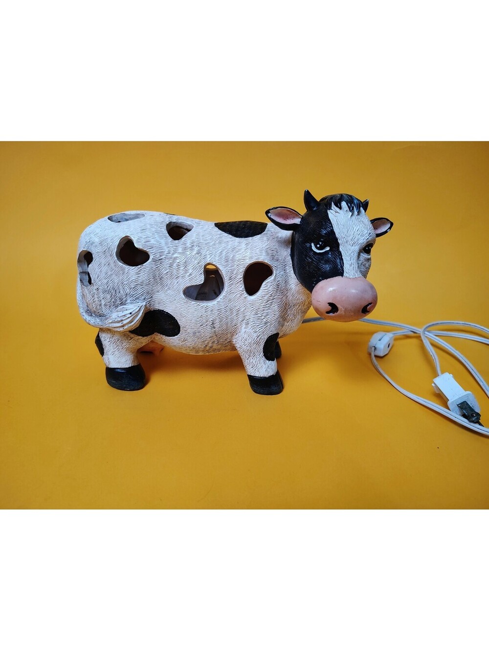Vintage Black White Holstein Cow Resin Lamp Cutout Country Farmhouse Light Works